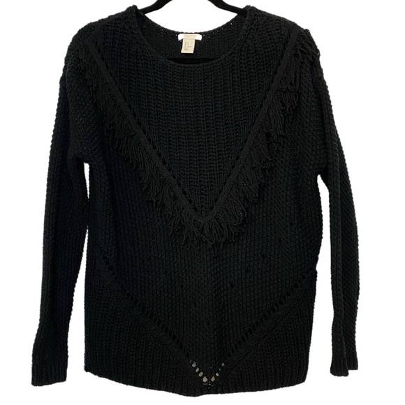 H&M Sweaters - H&M Black Fringe Boho Sweater Size S